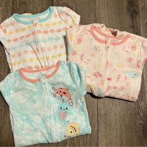Kids Headquarters Girls Ocean Print Full Zip Footless Pajama 3 Piece Set Size 3T